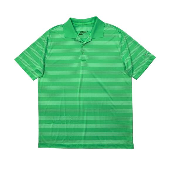 Nike Golf Shirt Mens L Large Parrot Green Striped Tour Performance Dri Fit Polo - Picture 1 of 10
